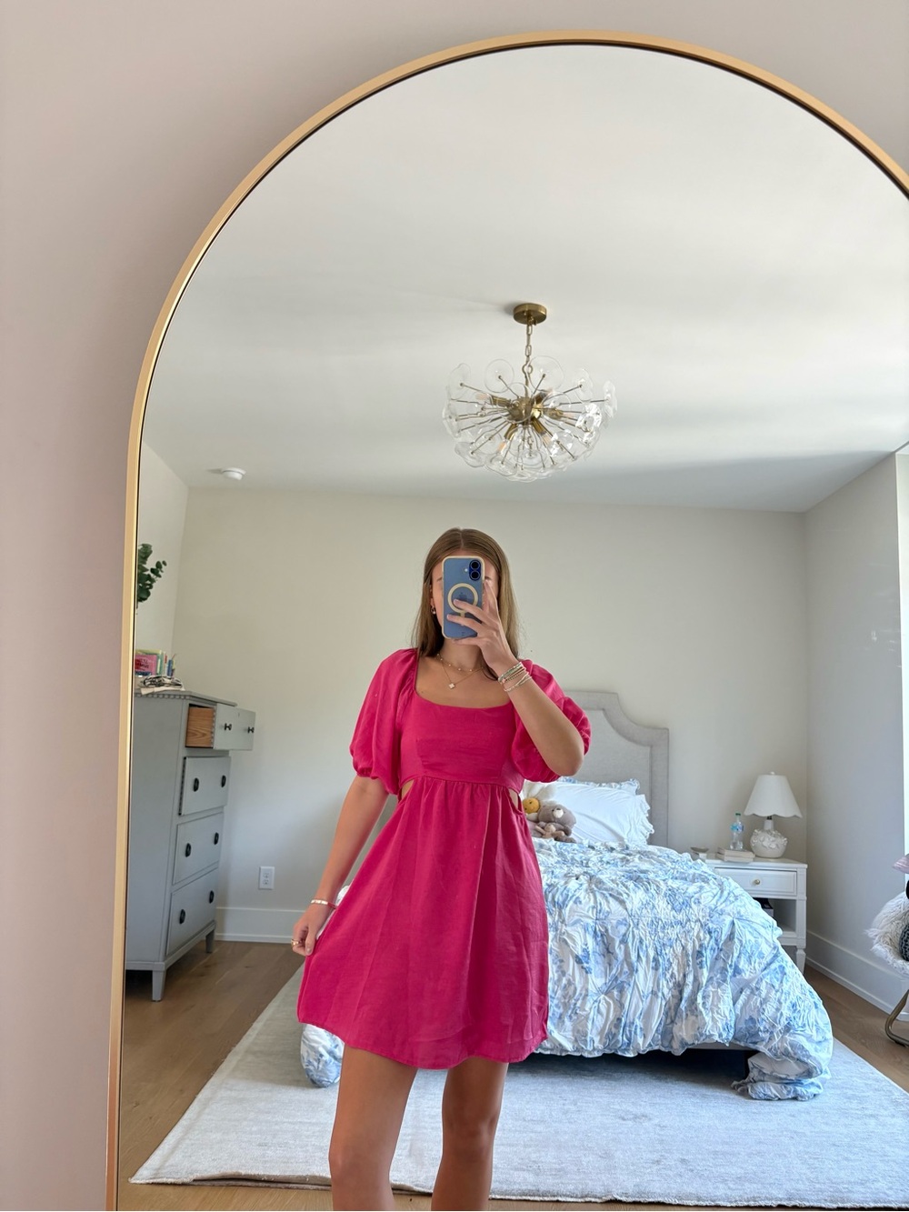 Altar'd State Fuchsia Puff-Sleeve Mini Dress